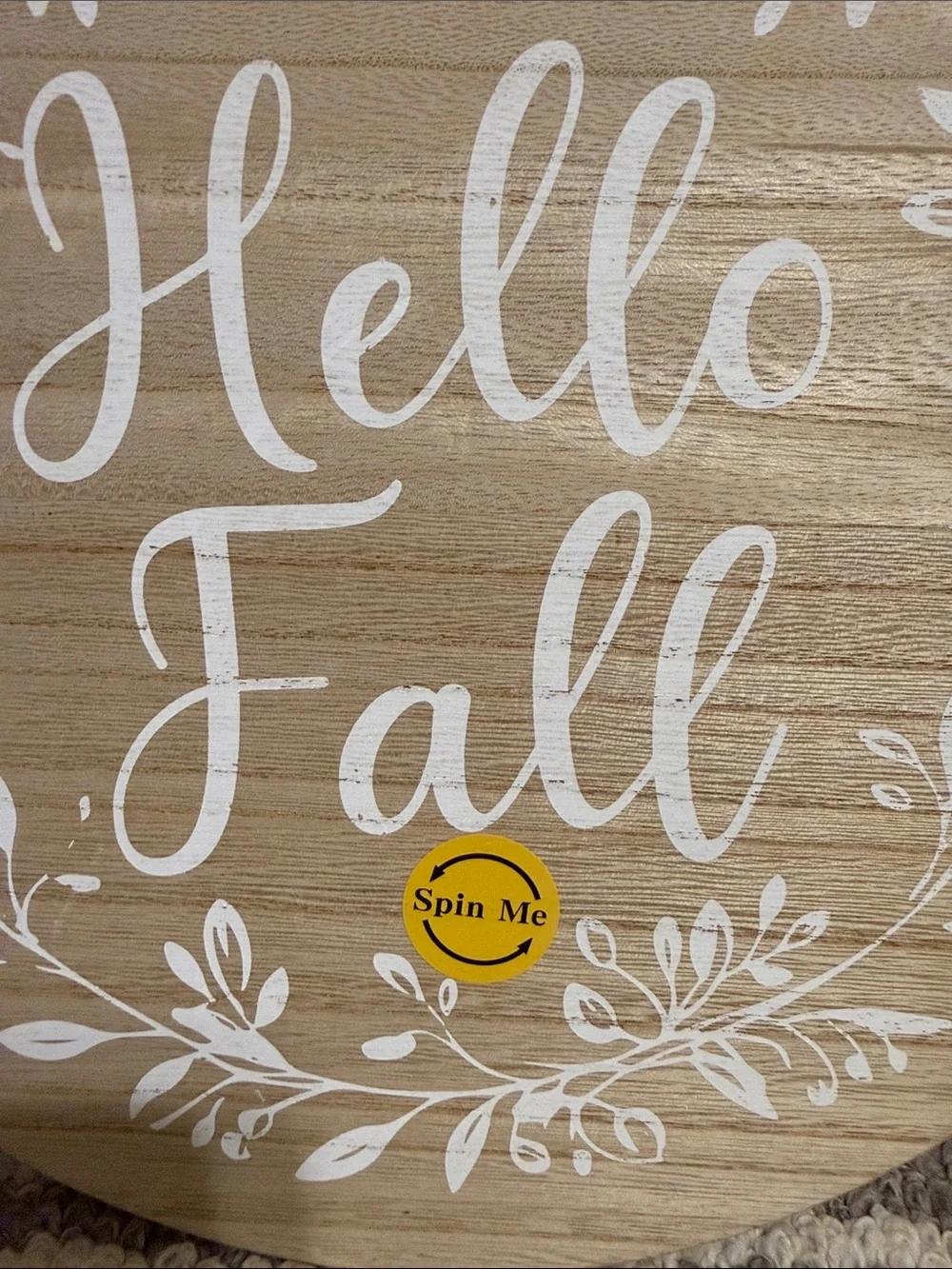 Hello Fall Round Wood Wall Sign - White on Natural Wood